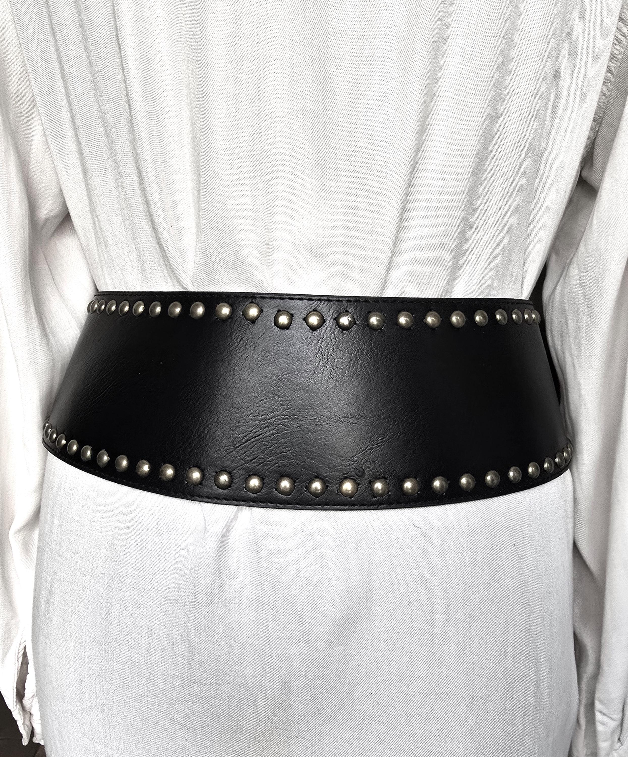 Black Studded Wide Waist Belt with Silver Buckle Buy Studded Leather Belt With Silver Spikes Thick Wide  main image 4