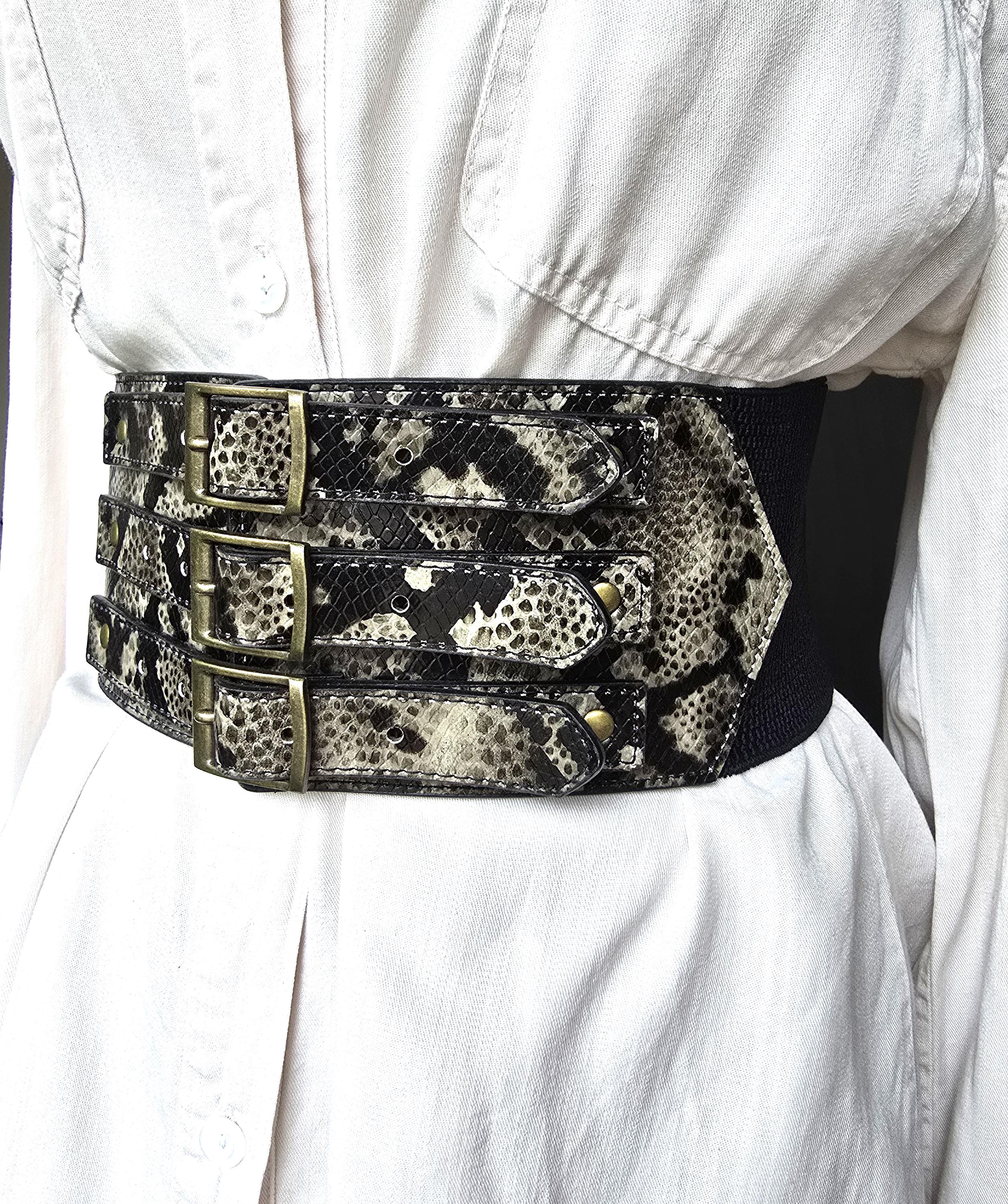 Snake Leather Corset Belt new INSPIRE CHIC Women Snake Print Elastic Stretchy Slanted Wide  main image 4