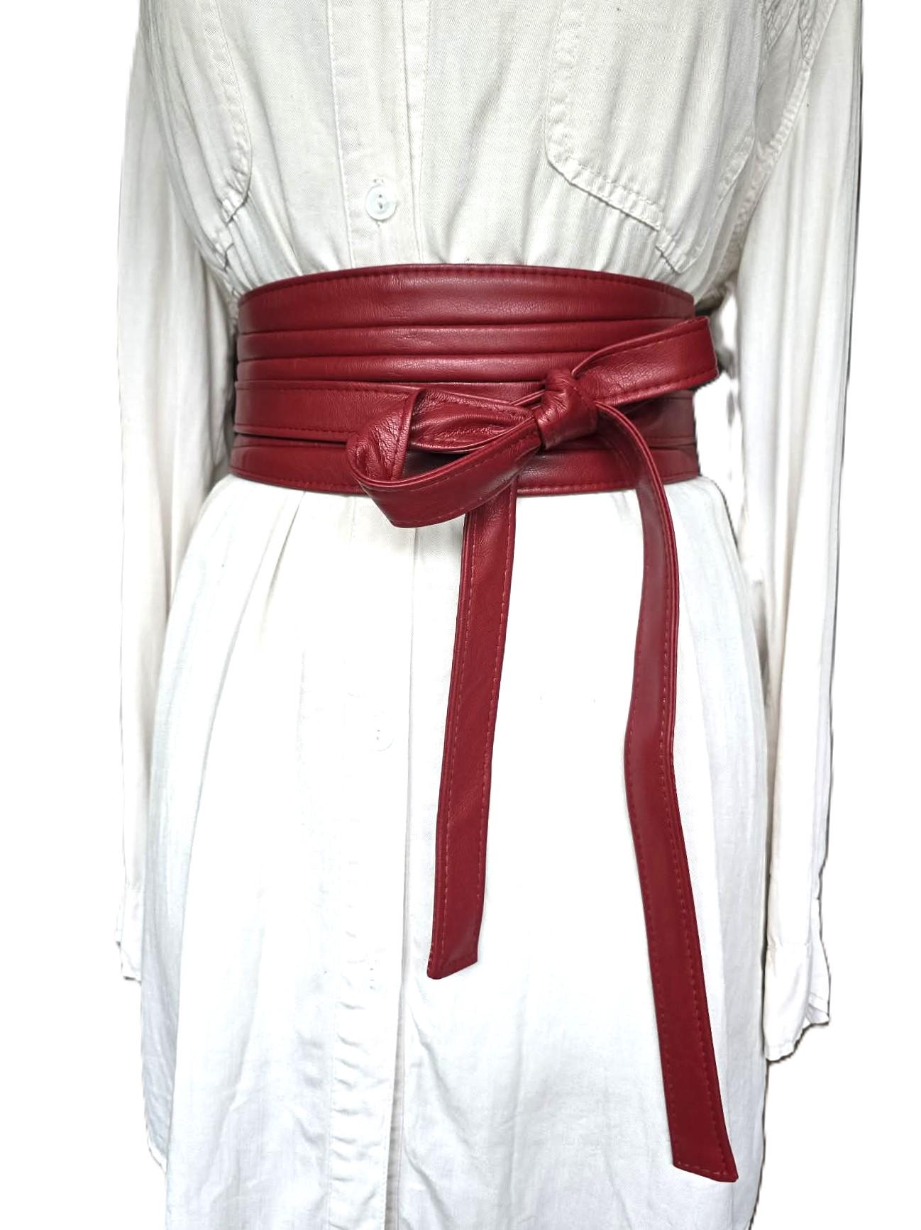 Okie dokie red print wide leather obi belt Burgundy Leather Obi Belt With Long Tassels | JUAN-JO | Wolf  main image 3