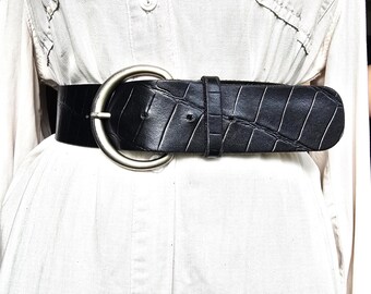 Vintage Streets Ahead Croc Leather Belt With Engraved Silver  display picture 1