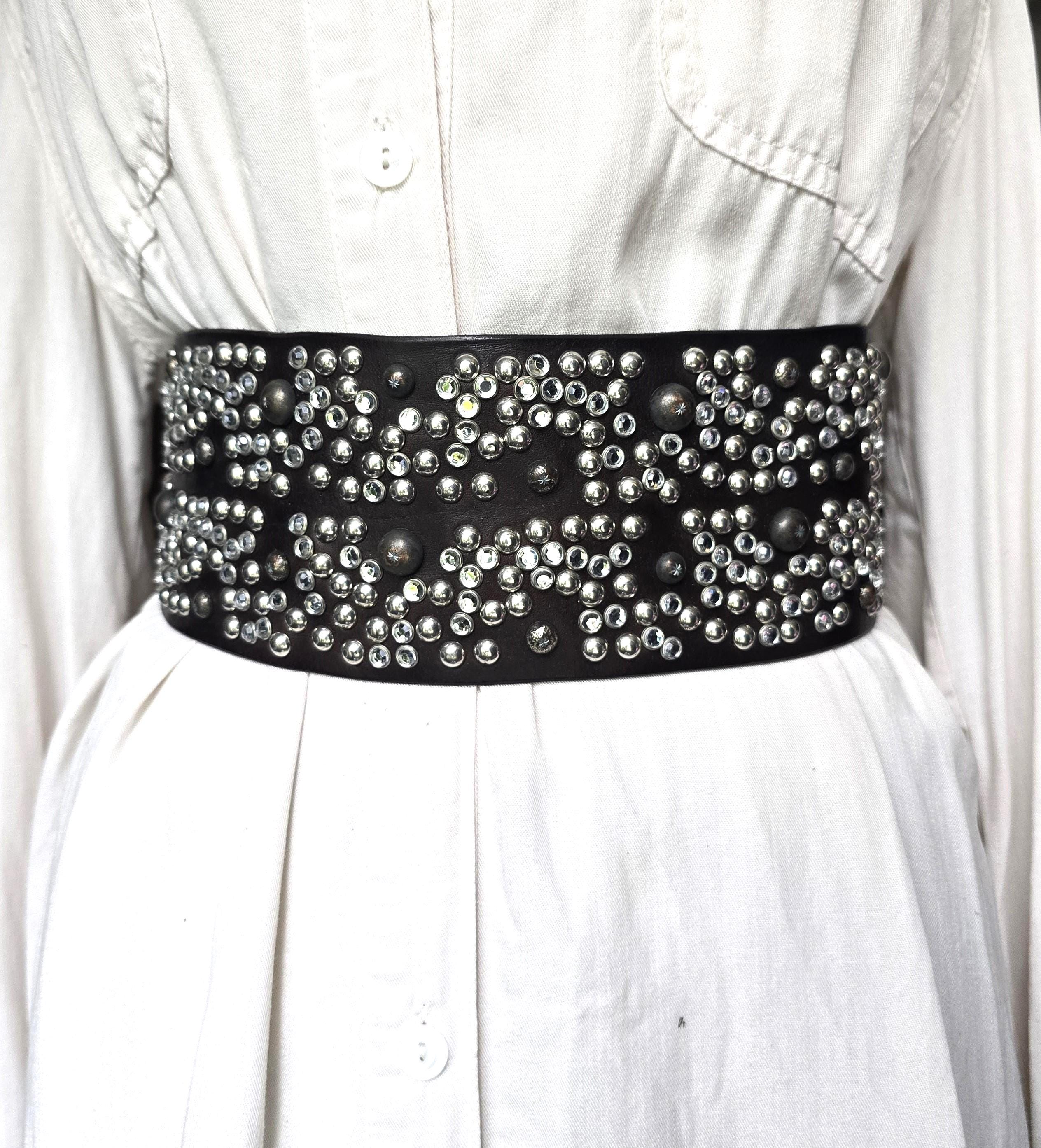 Topshop Black Studded Embellished Corset Waist Belt S/M Pearls Rhinestone Buckle MINGSUN Rhinestone Belt - Men Women Black Western Bling  main image 4