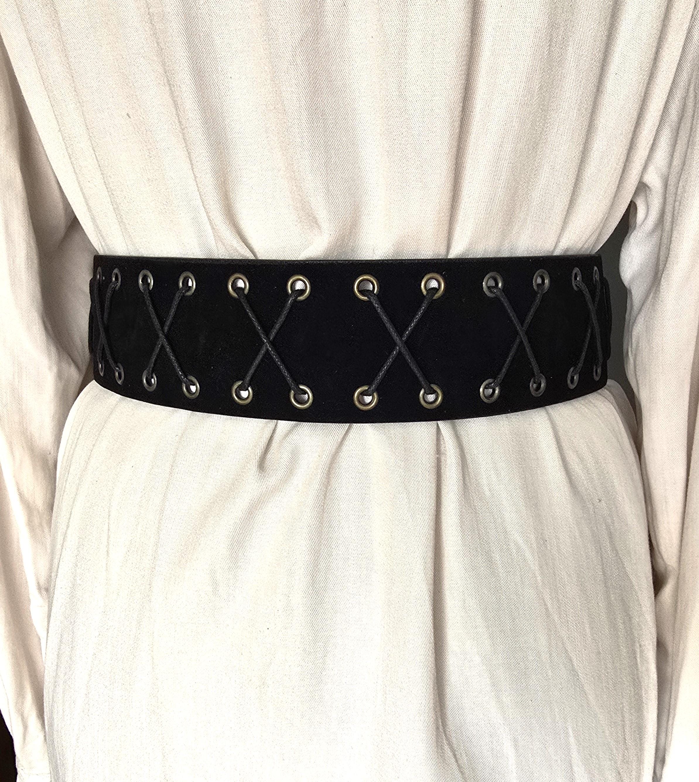 Extra Wide Black Faux Suede Corset Belt - Boho Fringes Waist 