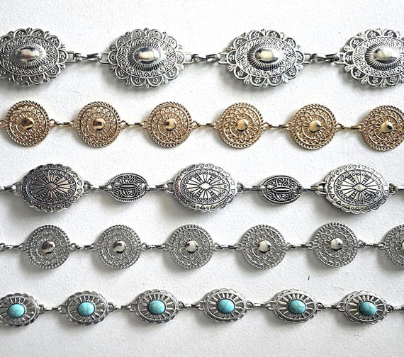 Gold Tone Concho Chain Belt | Wide Western Boho Style  display picture 1