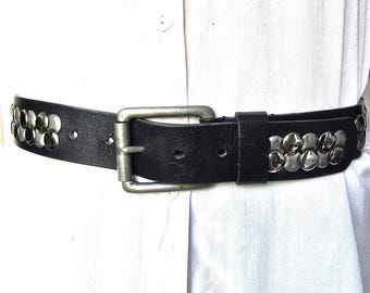 Vintage Silver  Studded Black Suede Wide Belt S/M VINTAGE 90s JUMBO Black SUEDE Leather Silver Studded  main image 2