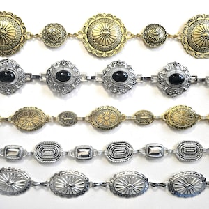 Authentische Style Concho Gürtel | Western-Kettengürtel | Silber oder Gold Ton Navajo inspiriert Boho Accessoire (DDP enthalten)