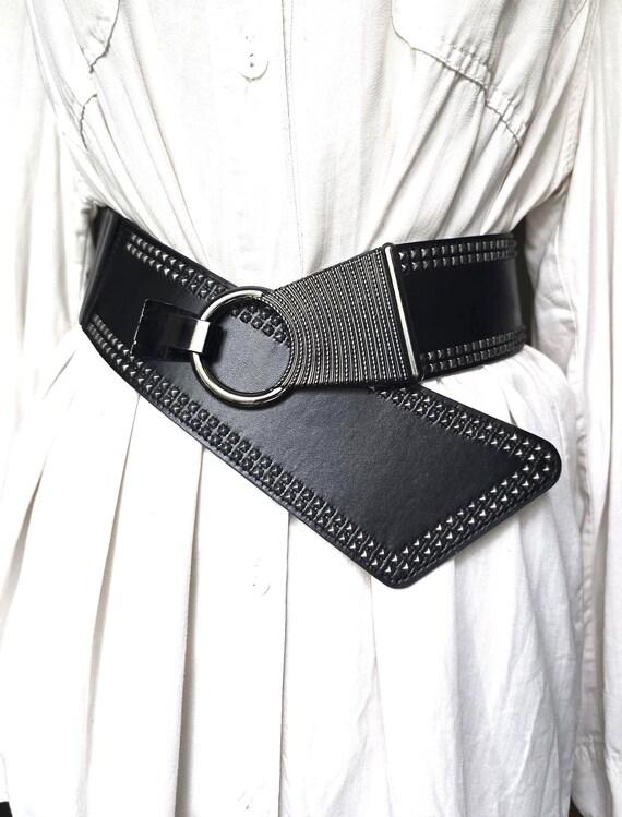 Vintage Wide Black Corset Belt , Asymmetrical Gothic Belt  display picture 2