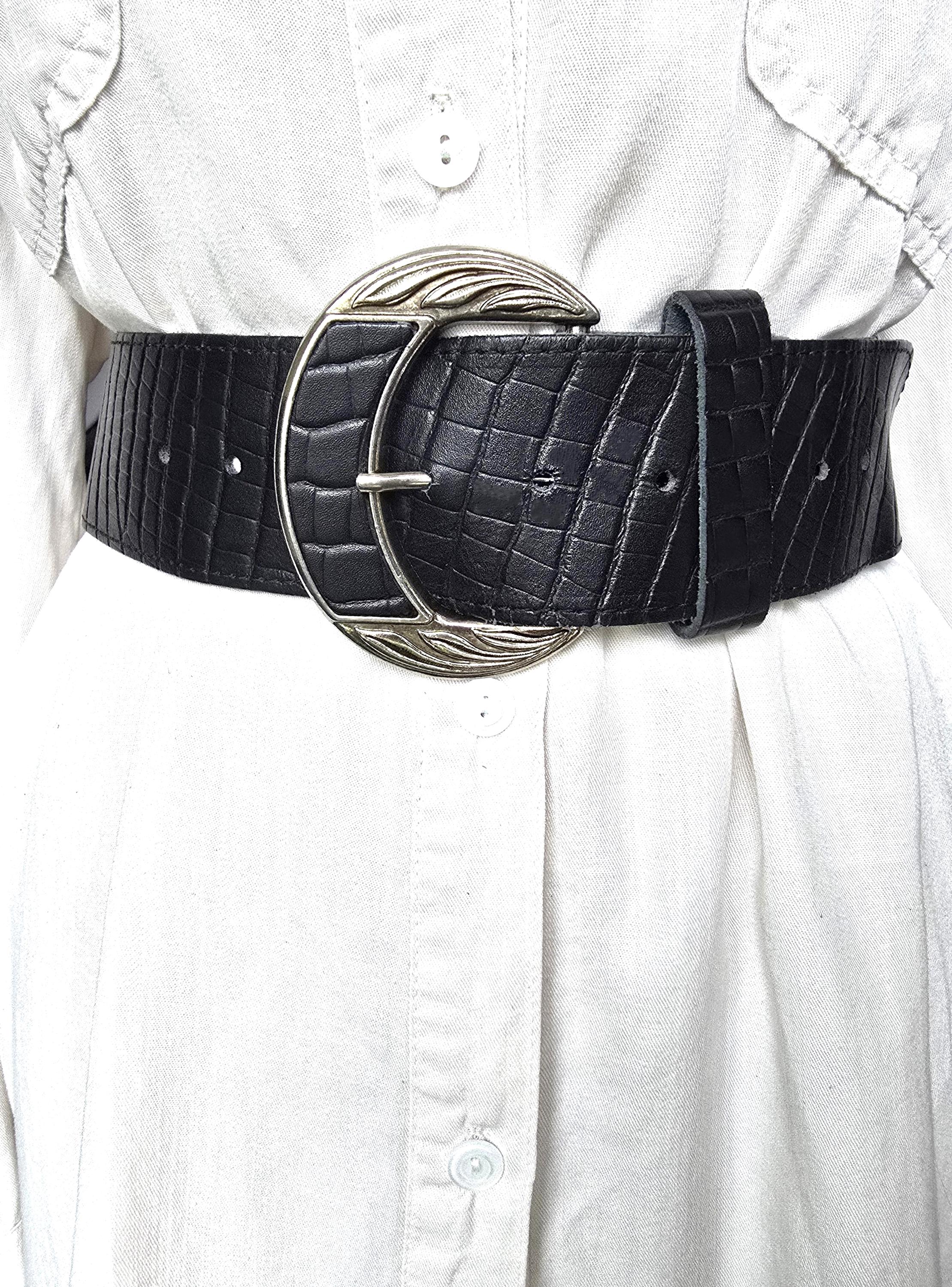 Vintage Black Croco Embossed Leather Belt Textured Minimalist Boho Size S Otera Leather Belt in Black Croc Embossed | L main image 4