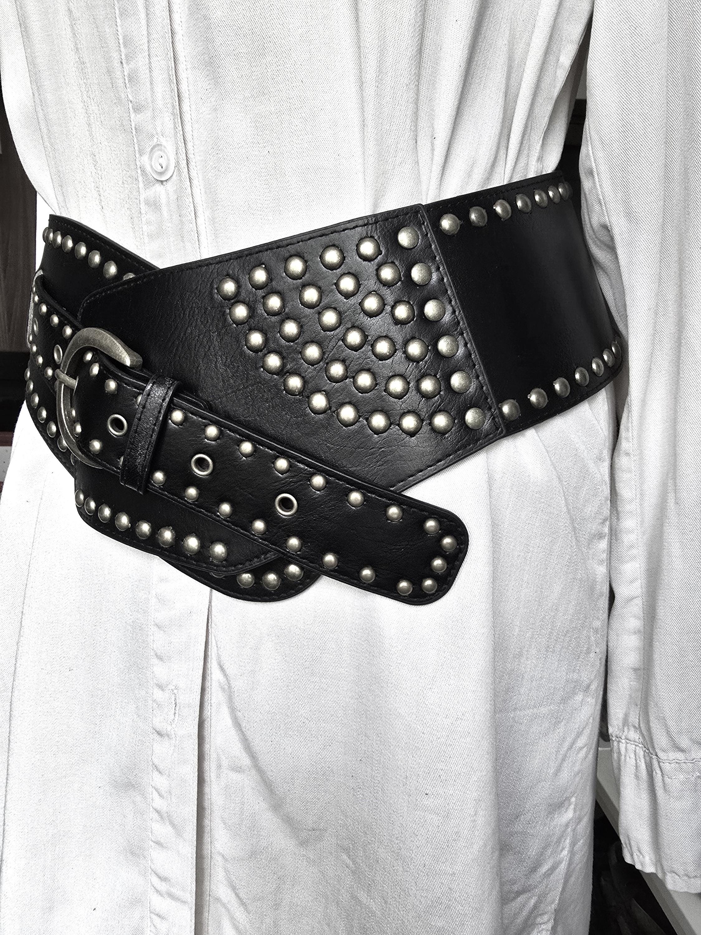 Black Waist Belt Gothic Extra Wide Eco Leather Multi Eyelets 