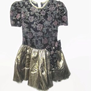 Vintage Girl&#39;s Party Dress Velvet Print Top With Gold Lame Bottom Size 10, Vintage Girl&#39;s Dress