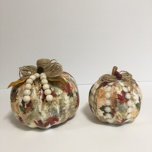 Set of Two Decoupaged Pumpkins 6” and 4”