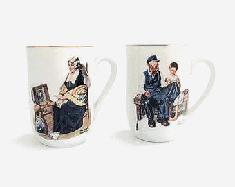 Two Vintage Norman Rockwell Coffee Mugs, Vintage Mugs, Coffee Mugs, Vintage