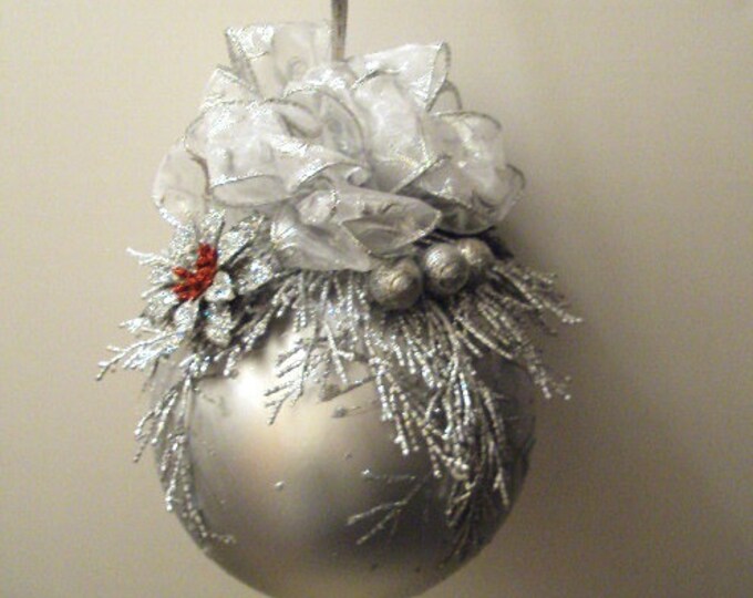 Christmas Ball Ornament 6 Inch With Silver Trimmings With a Touch of