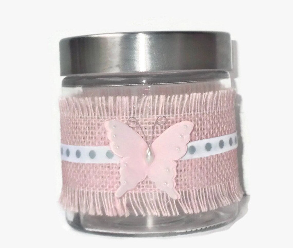 Jar Pink Ribbons Decorative Storage Jar Embellished With Pink Burlap Ribbon - Etsy