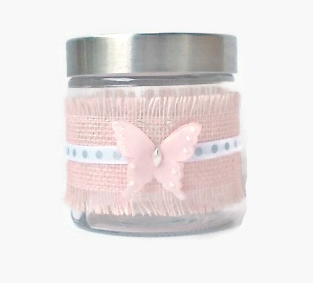 Jar Pink Ribbons Decorative Storage Jar Embellished With Pink Burlap Ribbon - Etsy