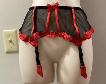 Vintage Black and Red Garter Belt