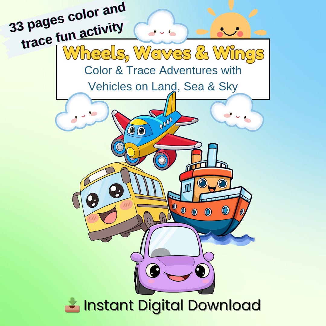 Vehicle Coloring Pages, Trace the Word Activity (digital Download A4 ...