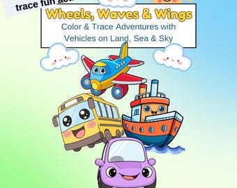 Vehicle Coloring Pages, Trace the Word Activity (Digital Download A4 Size)