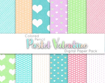 Digital Scrapbook Paper - Colored Pencil Pastel Valentine