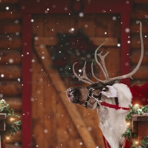 Santa&#39;s Cabin I Reindeer Kisses I Christmas Digital Backdrop