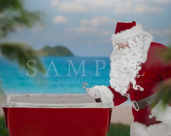 Santa's Sleigh Beach Digital Background I Christmas Tropical Digital Backdrop