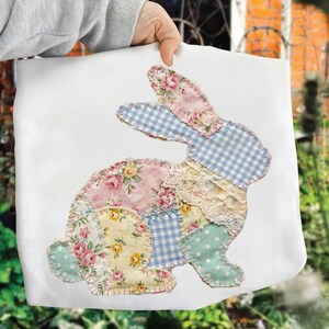 Floral Bunny Faux Patchwork PNG, Trendy Easter PNG, Floral Retro Valentine Png, Cottage Core Gingham Patchwork PNG, Spring Patchwork png