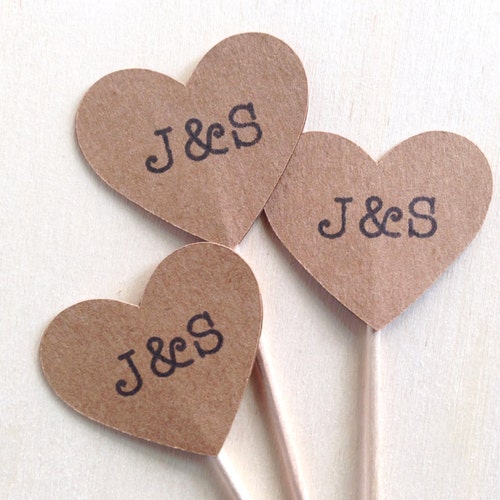 Personalized Cupcake Toppers Kraft Heart Succulent Favor Etsy