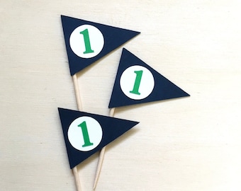 Golf Flag Cupcake Toppers, Pennant Food Pick, Birthday, Wedding, Shower, Retirement Party Decor, Double-Sided