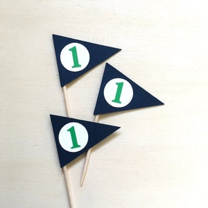 Golf Flag Cupcake Toppers, Pennant Food Pick, Birthday, Wedding, Shower, Retirement Party Decor, Double-Sided Navy Blue