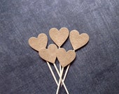 Rustic Wedding Kraft Heart Cupcake Toppers, Food Picks, Autumn Party Decor, Double-Sided, Showers, Love, Brown, Valentine's Day Decoration