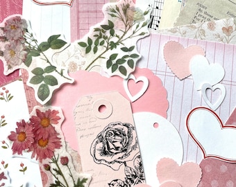 Valentine Junk Journal Supplies Grab Bag, Scrapbooking Ephemera , Collage Art, Old Book Pages, Stickers and More, Over 50 pieces