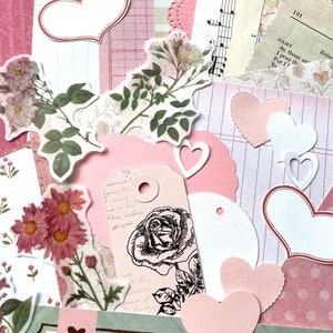 Valentine Junk Journal Supplies Grab Bag, Scrapbooking Ephemera , Collage Art, Old Book Pages, Stickers and More, Over 50 pieces