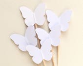 24 mariposa blanca Cupcake Toppers, decoración de fiesta, primavera, verano, bodas, duchas, cumpleaños