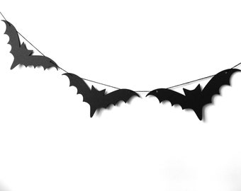 Halloween Bat Garland, Bunting Party Decor, October Birthday Banner, Black Halloween Decor, Photo Prop