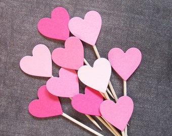 Mixed Pink Heart Cupcake Toppers, Food Picks, Party Decor, Sweet 16, Weddings, Showers, Birthdays, Love, Valentine's Day Decor