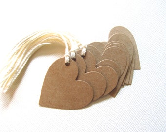 Kraft Heart Gift Tags, Price Tags, Party Favor Tags, Rustic, Weddings, Showers, Valentine's Day