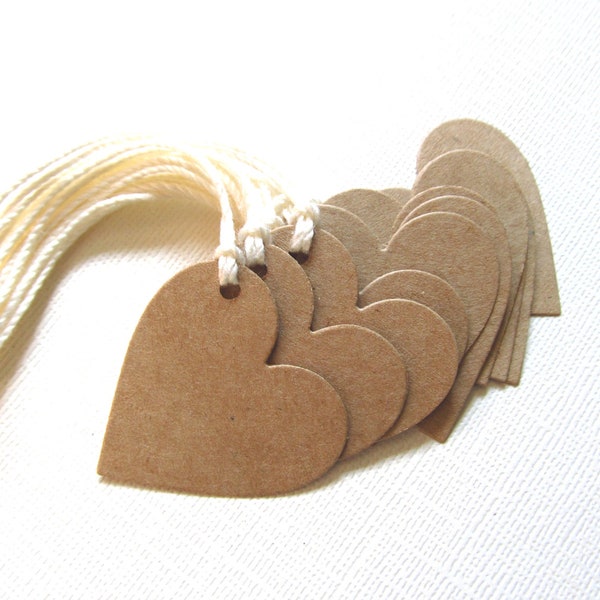 Kraft Heart Gift Tags, Price Tags, Party Favor Tags, Rustic, Weddings, Showers, Valentine's Day