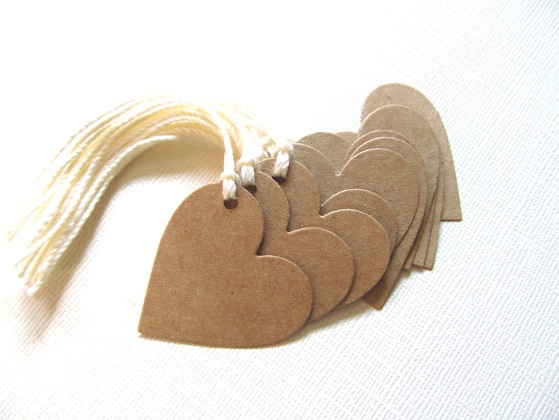 Kraft Heart Gift Tags, Price Tags, Party Favor Tags, Rustic, Weddings, Showers, Valentine's Day image 1