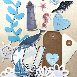 Junk Journal Paper Kit Grab Bag, Nautical, Ocean, Sea, Scrapbooking, Collage Art, Maps, Old Book Pages, Stickers and More, Over 50 pieces image 4