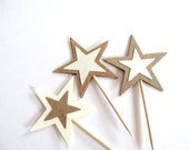 Star Cupcake Toppers, Party Decor, Kraft, Cream, Set of 12