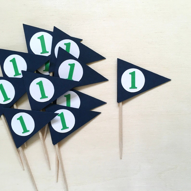 Golf Flag Cupcake Toppers, Pennant Food Pick, Birthday, Wedding, Shower, Retirement Party Decor, Double-Sided image 2