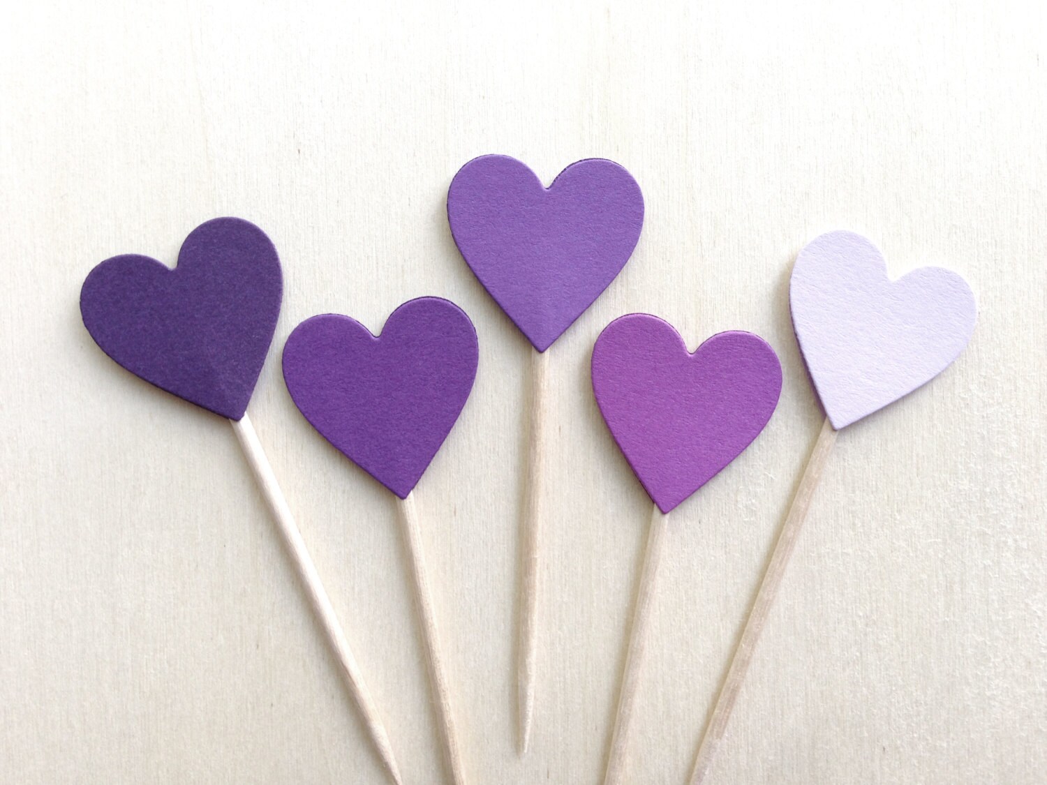 24 Purple Heart Cupcake Toppers Party Decor Weddings Etsy