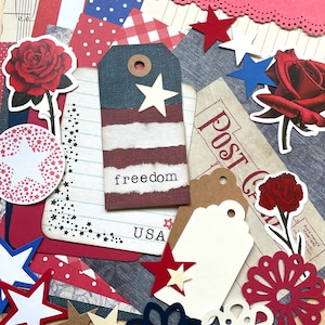 Fourth of July Junk Journal Paper Kit, Scrapbooking Supplies Grab Bag, Collage Art, Papercrafting Ephemera, Over 50 pieces image 1