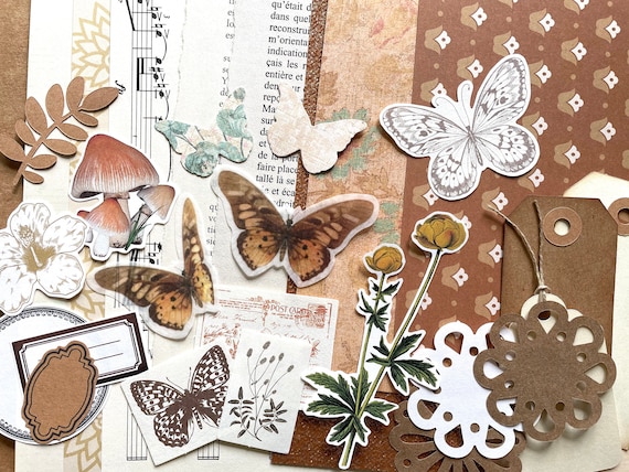 Vintage Scrapbook Kits for Adults & Kids,Decorative Plants Floral Butterfly  Retro Paper Decals Nature Collection for Junk Journal DIY Arts Crafts