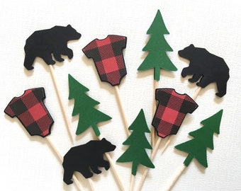 Lumberjack Cupcake Toppers, Woodland Baby Shower, Forest Party Decor, Buffalo Plaid, Buffalo Check, Food Picks, Double-Sided