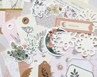 Journaling Ephemera, Earth and Sky Scrapbooking Kit, Junk Journal Supplies, Paper, Book Pages, Stickers and More, Over 50 Pieces