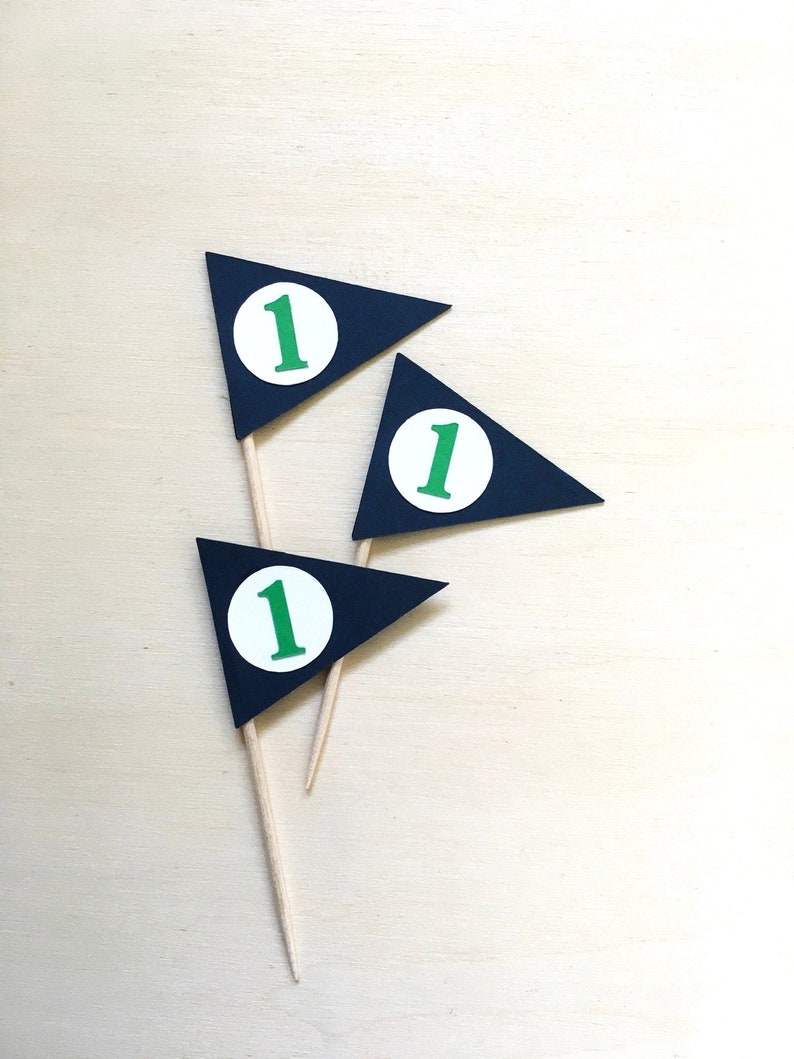 Golf Flag Cupcake Toppers, Pennant Food Pick, Birthday, Wedding, Shower, Retirement Party Decor, Double-Sided Navy Blue
