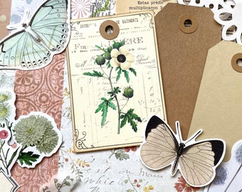 Pastel Garden Ephemera Kit: Junk Journaling, Scrapbook Paper, Stickers (50+ Pieces)