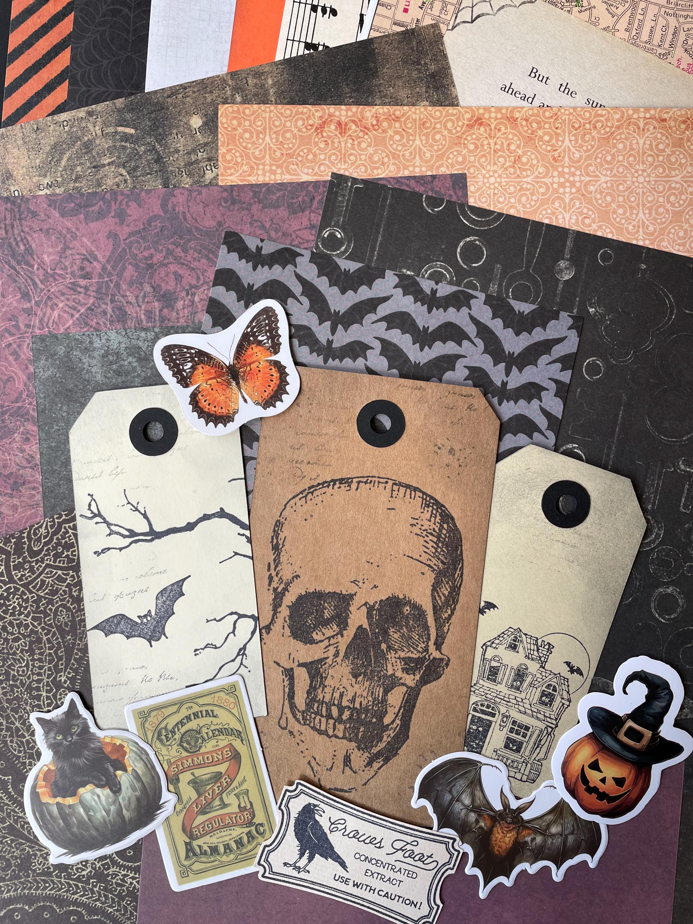 コラージュジャーナル*『』 Halloween Junk Journal Paper Kit Grab Bag, Scrapbooking, Collage