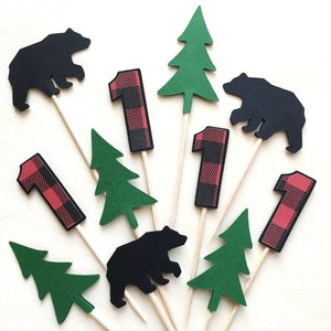 Lumberjack Cupcake Toppers, Woodland First Birthday, Forest Party Decor, Buffalo Plaid, Buffalo Check, Food Picks, Double-Sided