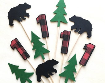 Lumberjack Cupcake Toppers, Woodland First Birthday, Forest Party Decor, Buffalo Plaid, Buffalo Check, Food Picks, Double-Sided